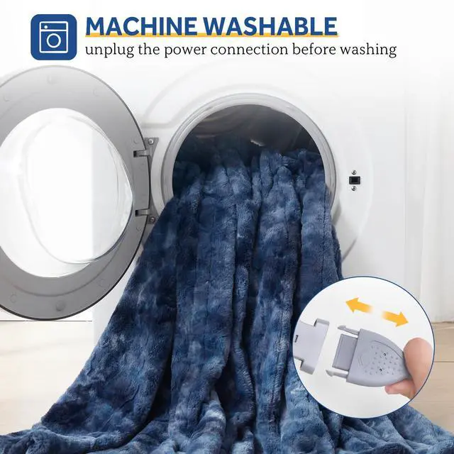 Alt view image 7 of 7 - Electric Blanket Twin Size, Faux Fur & Flannel Heated Blanket with 10 Heating Levels & 1-12 Hours Auto Off, Fast Heating Blanket, Machine Washable, Navy Blue, 62x 84 Inch