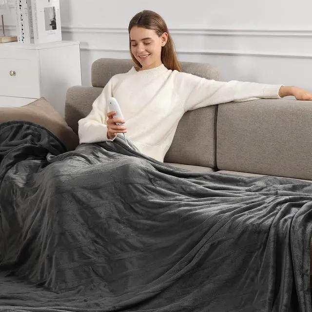 Alt view image 5 of 7 - Electric Blanket Queen Heated Blanket Queen Size 84''X90'' - Soft Plush Flannel with Dual Controllers, 5 Heating Level & 10 Hour Auto Off, ETL Certified, Warm Gifts for Grandma(Charcoal Grey)