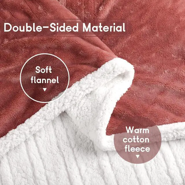 Alt view image 5 of 7 - Heated Blanket Electric Blanket Full Size 72''x84'' with 9 Heating Levels, 1-10 Hour Auto Shut Off, Machine Washable, Flannel & Sherpa Soft Warming Blanket for Couch, Bed, Office - Brick Red