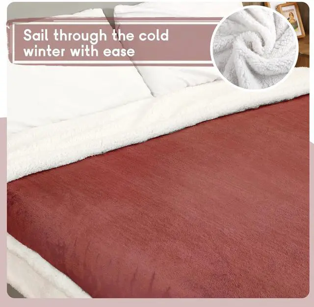 Alt view image 6 of 7 - Heated Blanket Electric Blanket Full Size 72''x84'' with 9 Heating Levels, 1-10 Hour Auto Shut Off, Machine Washable, Flannel & Sherpa Soft Warming Blanket for Couch, Bed, Office - Brick Red