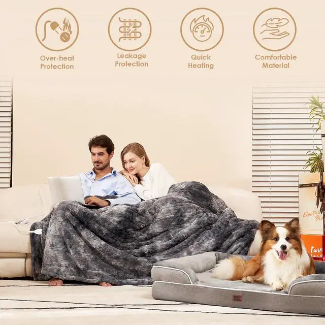 Alt view image 2 of 7 - Electric Heated Blanket Throw Faux Fur, 10 Hours Auto Shut Off 9 Heating Levels Heating Blanket Throw, Soft Warm Heated Blanket Fast Heating, Faux Fur & Sherpa