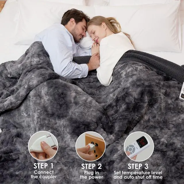 Alt view image 6 of 7 - Electric Heated Blanket Throw Faux Fur, 10 Hours Auto Shut Off 9 Heating Levels Heating Blanket Throw, Soft Warm Heated Blanket Fast Heating, Faux Fur & Sherpa