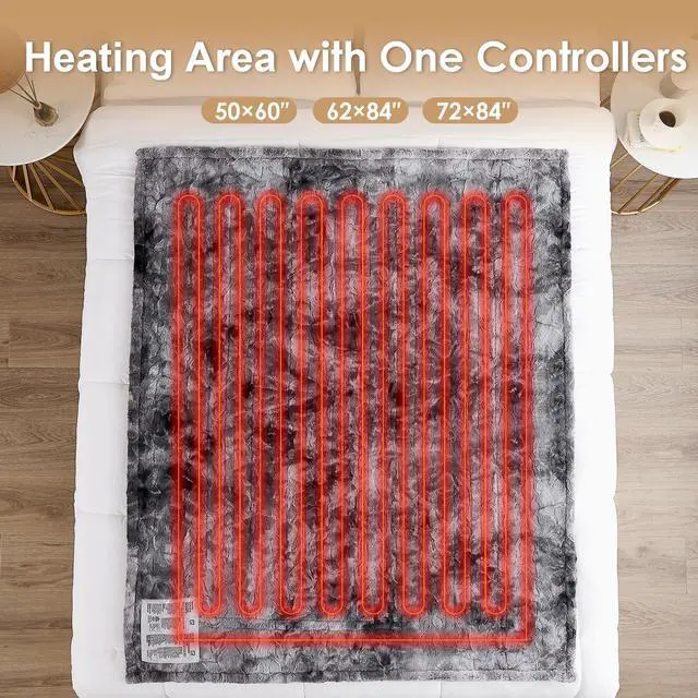 Alt view image 5 of 7 - Electric Heated Blanket Throw Faux Fur, 10 Hours Auto Shut Off 9 Heating Levels Heating Blanket Throw, Soft Warm Heated Blanket Fast Heating, Faux Fur & Sherpa