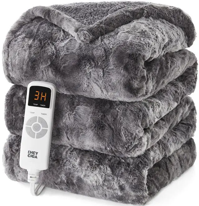 Main image of Electric Heated Blanket Throw Faux Fur, 10 Hours Auto Shut Off 9 Heating Levels Heating Blanket Throw, Soft Warm Heated Blanket Fast Heating, Faux Fur & Sherpa