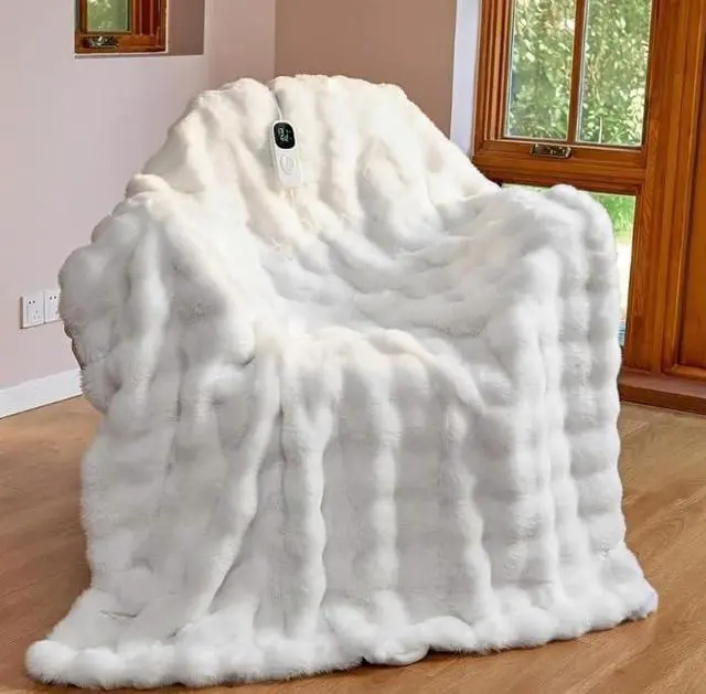 Main image of Electric Heated Blanket Throw,Faux Rabbit Fur Heating Throw Blanket
