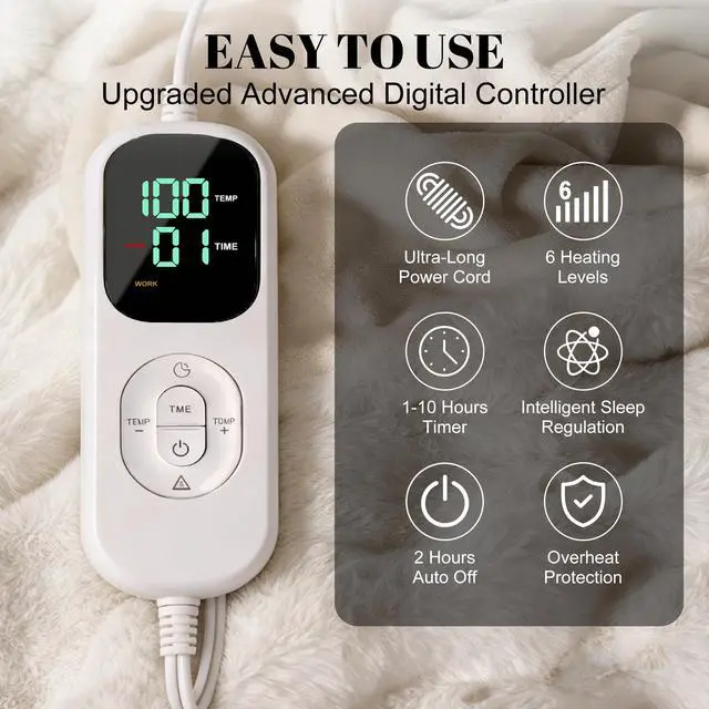 Alt view image 5 of 7 - Electric Heated Blanket Throw,Faux Rabbit Fur Heating Throw Blanket