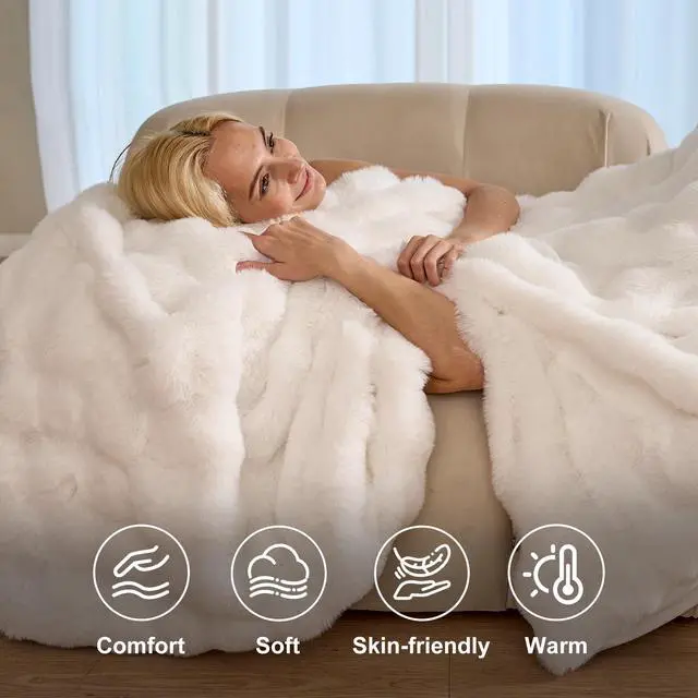 Alt view image 4 of 7 - Electric Heated Blanket Throw,Faux Rabbit Fur Heating Throw Blanket