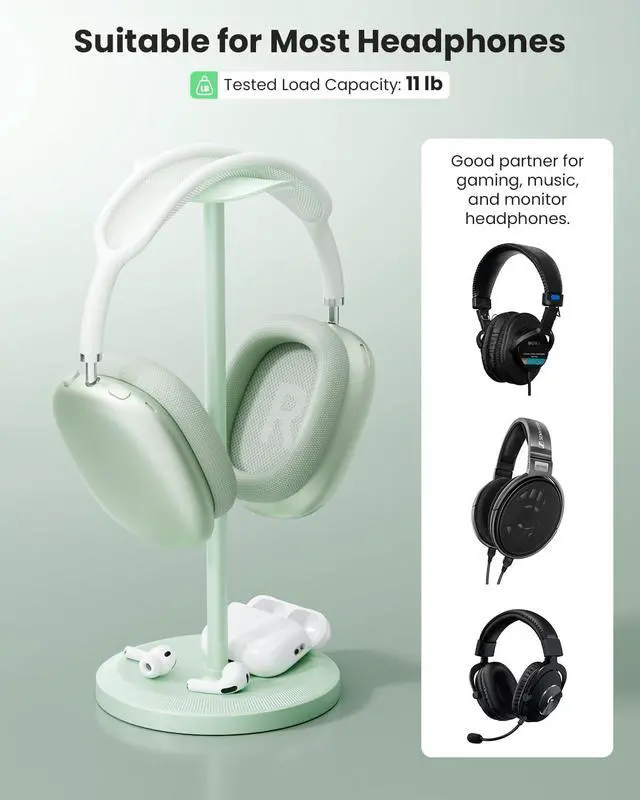 Alt view image 2 of 7 - Headphone Stand, Desktop Headset Holder, Green
