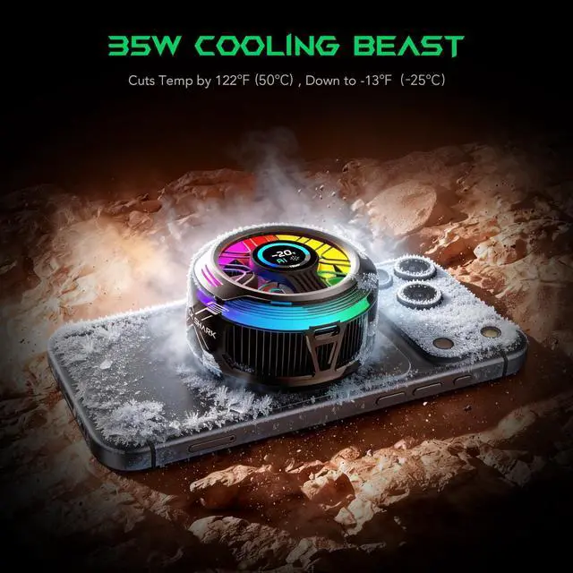 Alt view image 3 of 7 - Magnetic Phone Cooler 6 Pro Smart Display, Magnetic Ring Plate, Addressable RGB LEDs, App-Controlled Cooling Fan for iPhone MagSafe, Android & iPad Gaming, Streaming & Photography