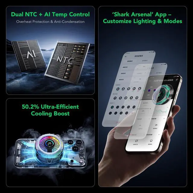 Alt view image 6 of 7 - Magnetic Phone Cooler 6 Pro Smart Display, Magnetic Ring Plate, Addressable RGB LEDs, App-Controlled Cooling Fan for iPhone MagSafe, Android & iPad Gaming, Streaming & Photography