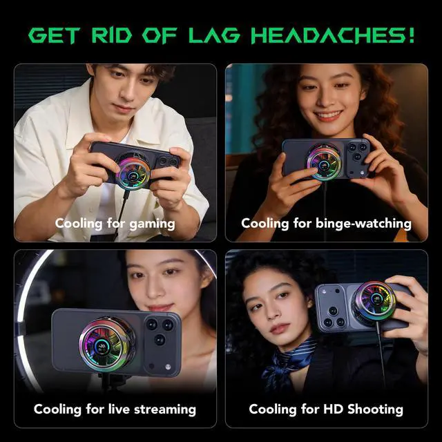 Alt view image 7 of 7 - Magnetic Phone Cooler 6 Pro Smart Display, Magnetic Ring Plate, Addressable RGB LEDs, App-Controlled Cooling Fan for iPhone MagSafe, Android & iPad Gaming, Streaming & Photography