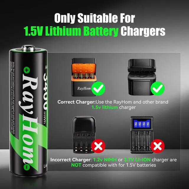 Alt view image 6 of 7 - 16 Pack 3400mWh Rechargeable Lithium Batteries AA for Blink Camera