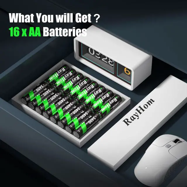 Alt view image 7 of 7 - 16 Pack 3400mWh Rechargeable Lithium Batteries AA for Blink Camera