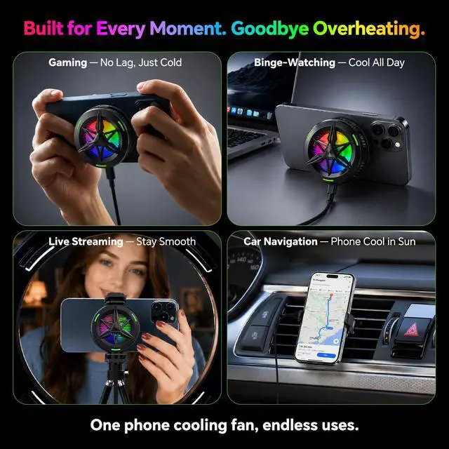 Alt view image 2 of 7 - 2-in-1 Magnetic & Clip-On USB Phone Cooler for Gaming, Semiconductor Cell Phone Cooling Fan Radiator for iPhone/Android/iPad/Tablet Ideal for Gaming, Video Calls, Live Broadcasting, and Vlog