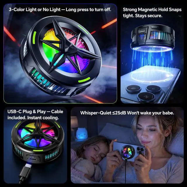 Alt view image 5 of 7 - 2-in-1 Magnetic & Clip-On USB Phone Cooler for Gaming, Semiconductor Cell Phone Cooling Fan Radiator for iPhone/Android/iPad/Tablet Ideal for Gaming, Video Calls, Live Broadcasting, and Vlog
