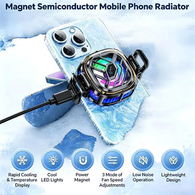 Alt view image 2 of 7 - Magnetic Cell Phone Cooler, RGB Phone Cooling Fan Portable Lightweight Mobile Phone Cooling Fan, Phone Radiator with Larger Cooling Area for Phone/Tablet/IPad (with Digital displays)