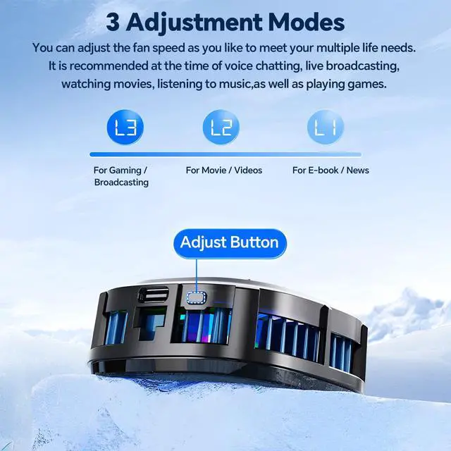 Alt view image 3 of 7 - Magnetic Cell Phone Cooler, RGB Phone Cooling Fan Portable Lightweight Mobile Phone Cooling Fan, Phone Radiator with Larger Cooling Area for Phone/Tablet/IPad (with Digital displays)