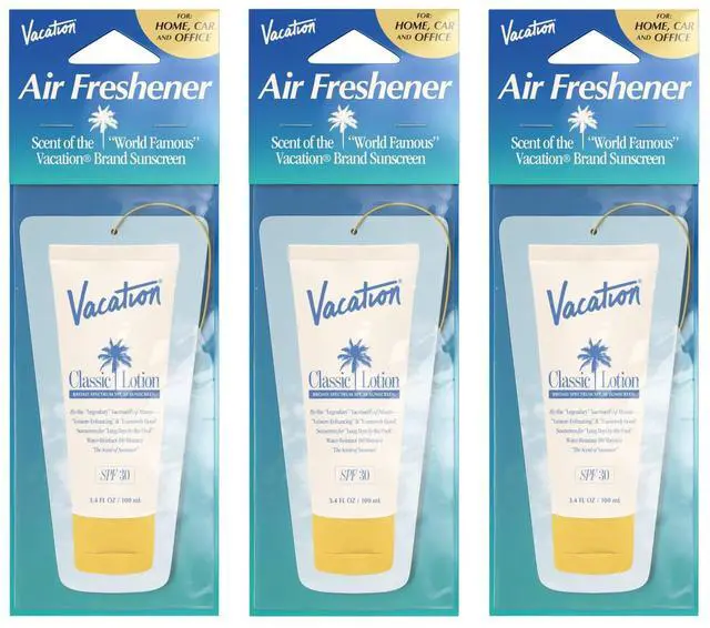 Main image of Car Air Freshener, Pack of 3 - Hanging Air Freshener for Car, Home and Office, Vacation by Vacation Sunscreen Signature Scent, Long-Lasting Deodorizer