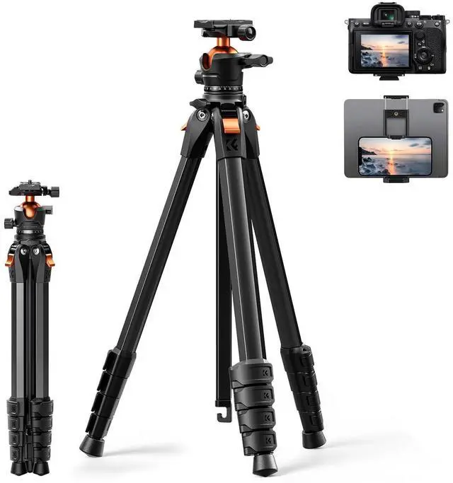 Main image of 63" Aluminum Travel Tripod for Camera/Phone, 2.6 lbs Compact Lightweight with Arca Ball Head, 22 lbs Max Load Heavy Duty for DSLR Mirrorless iPhone Video Recording