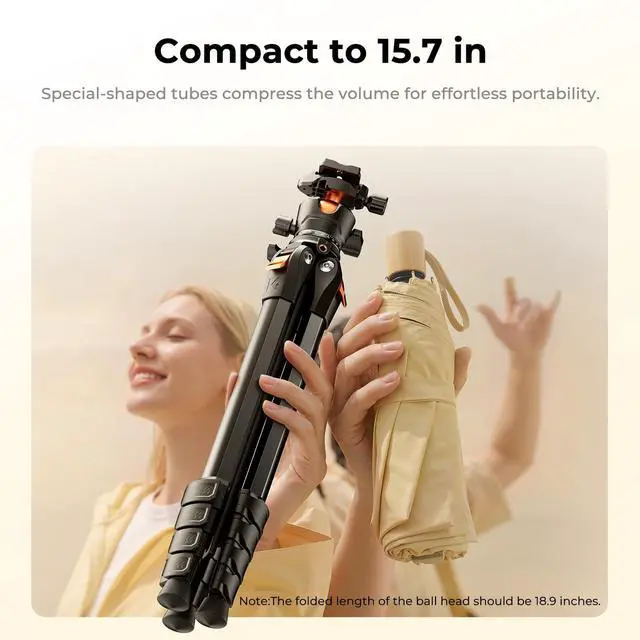 Alt view image 2 of 7 - 63" Aluminum Travel Tripod for Camera/Phone, 2.6 lbs Compact Lightweight with Arca Ball Head, 22 lbs Max Load Heavy Duty for DSLR Mirrorless iPhone Video Recording