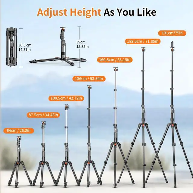 Alt view image 6 of 7 - 75" Camera Tripod,Aluminum Tripod for Camera Phone/Monopod with Remote