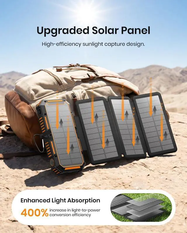 Alt view image 2 of 7 - Solar Power Bank 50000mAh Magnetic Portable Charger with Hand Crank