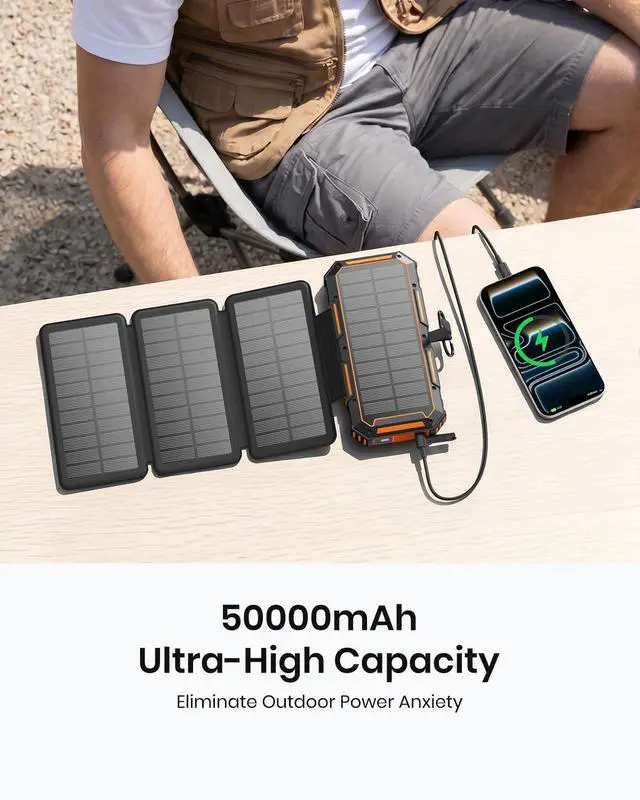 Alt view image 3 of 7 - Solar Power Bank 50000mAh Magnetic Portable Charger with Hand Crank