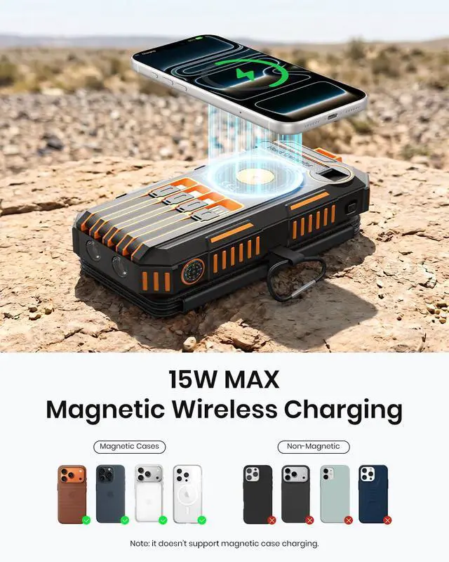 Alt view image 4 of 7 - Solar Power Bank 50000mAh Magnetic Portable Charger with Hand Crank