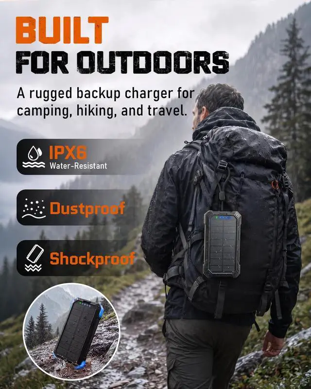 Alt view image 7 of 7 - Solar Charger Power Bank - 49800mAh QC3.0 Fast Charging Portable Charger