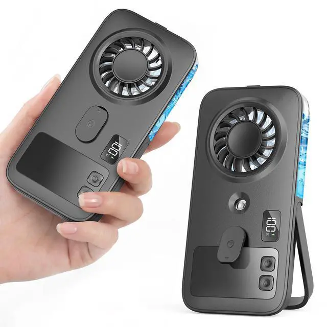 Main image of 2 Pack Mini Handheld Misting Fan Portable, Small Rechargeable Hand Held Portable Fan with Water Mist, 4 Speeds, LED Display, Foldable Stand, Personal Mister Cooling for Travel Indoor Outdoor