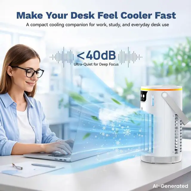 Alt view image 4 of 7 - Portable Air Conditioners, AC Fan Mini Evaporative Air Cooler 1200ML with Ice Cooling Mist Personal Air Conditioner Quiet for Bedroom, Home Office Desk and Car Camping