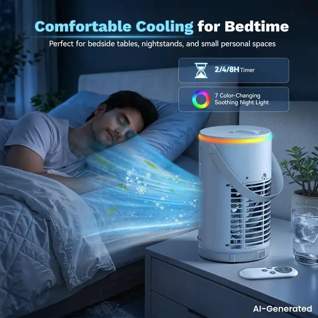Alt view image 5 of 7 - Portable Air Conditioners, AC Fan Mini Evaporative Air Cooler 1200ML with Ice Cooling Mist Personal Air Conditioner Quiet for Bedroom, Home Office Desk and Car Camping