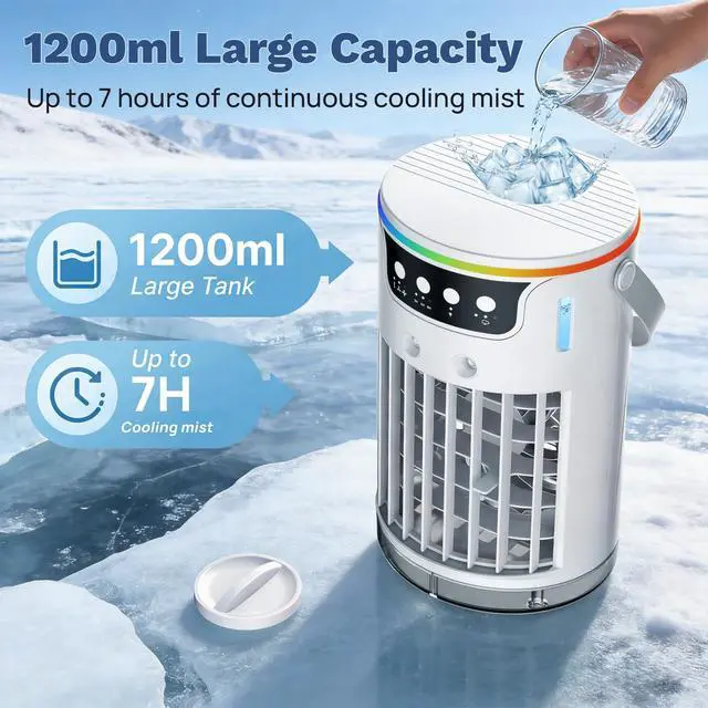 Alt view image 6 of 7 - Portable Air Conditioners, AC Fan Mini Evaporative Air Cooler 1200ML with Ice Cooling Mist Personal Air Conditioner Quiet for Bedroom, Home Office Desk and Car Camping