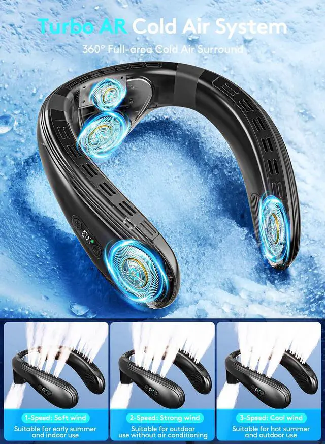 Alt view image 5 of 7 - Neck Air Conditioner Portable, Neck Fan with Large Cooling Plate & NTC Control,Upward & Downward Back Airflow, 6000mAh Bladeless Wearable Fan for Outdoor, Travel, Office, Golf