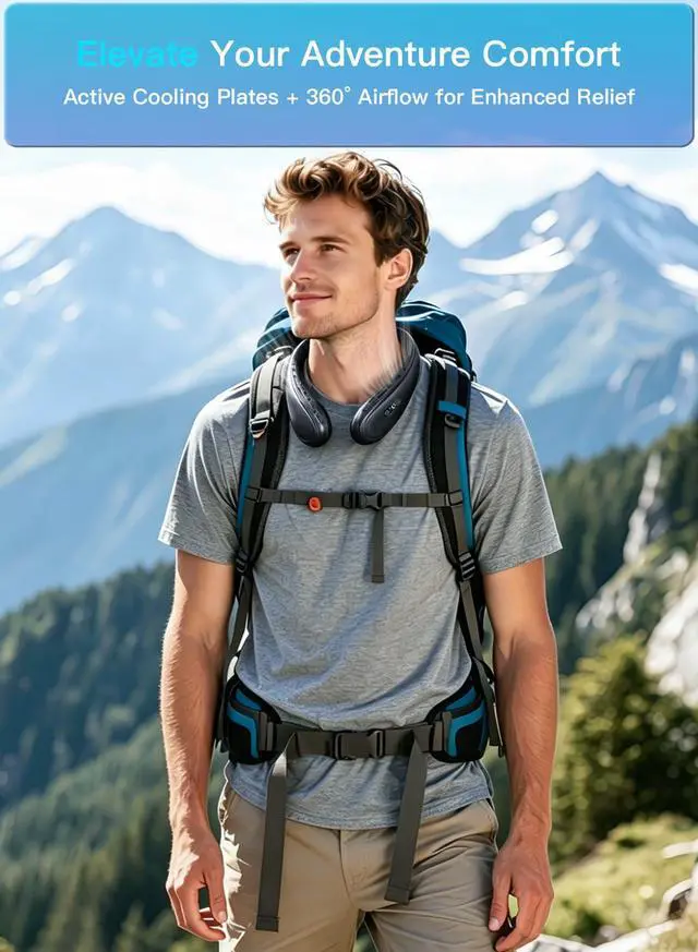 Alt view image 6 of 7 - Neck Air Conditioner Portable, Neck Fan with Large Cooling Plate & NTC Control,Upward & Downward Back Airflow, 6000mAh Bladeless Wearable Fan for Outdoor, Travel, Office, Golf