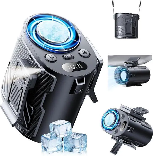 Main image of Portable Waist Fan with Ice Cooling, 4-in-1 Clip-On Fan for Car/Shirt/Hat/Belt, 16000RPM Strong Airflow, 12H Runtime, 100 Speed Settings, Wearable Fan for Outdoor Work, Camping, Travel Black