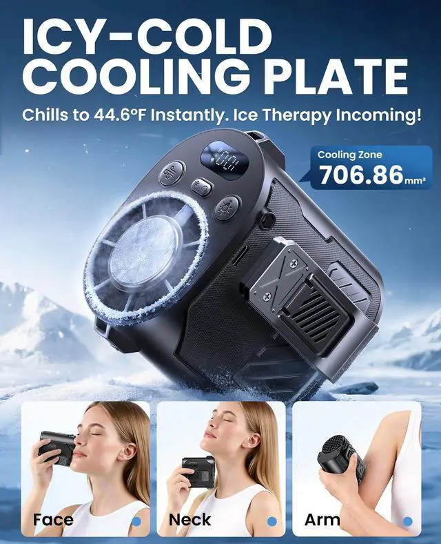 Alt view image 3 of 7 - Portable Waist Fan with Ice Cooling, 4-in-1 Clip-On Fan for Car/Shirt/Hat/Belt, 16000RPM Strong Airflow, 12H Runtime, 100 Speed Settings, Wearable Fan for Outdoor Work, Camping, Travel Black