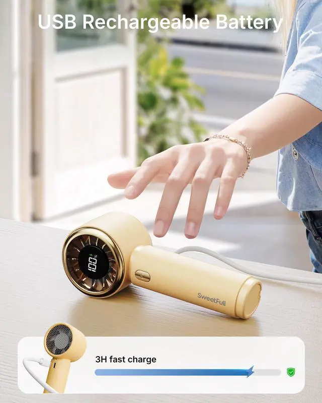 Alt view image 5 of 6 - Mini Portable Fan, Rechargeable Handheld Personal Fan - Yellow