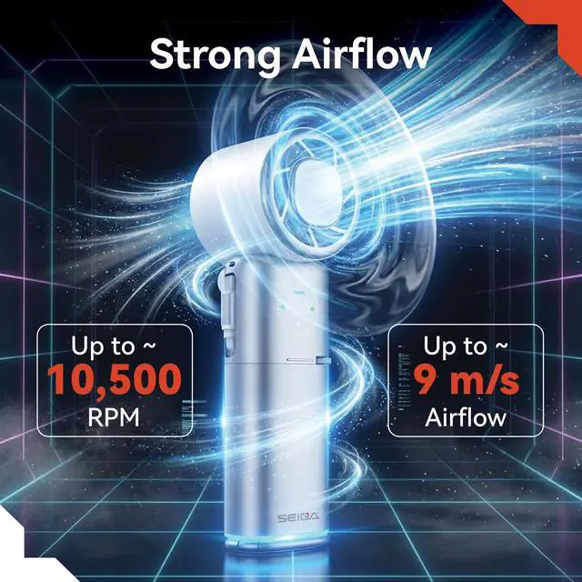 Alt view image 3 of 7 - Pro Metal Ice Fan with Cooling Plate & 9000mAh Power Bank, 10500 RPM 100-Speed Handheld Fan, 22.5W Fast Charge, USB-C Cable & Flashlight for Travel & Summer