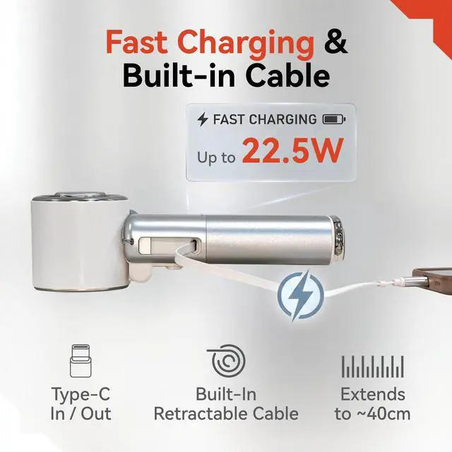 Alt view image 5 of 7 - Pro Metal Ice Fan with Cooling Plate & 9000mAh Power Bank, 10500 RPM 100-Speed Handheld Fan, 22.5W Fast Charge, USB-C Cable & Flashlight for Travel & Summer