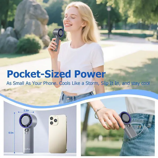 Alt view image 7 of 7 - 5200mAh High Speed Handheld Turbo Fan, 13000 RPM Powerful Cooling Ice Fan, Portable Mini Fans Rechargeable, 100 Speeds Adjustable, for Summer Beach Travel Concerts, Gifts for Women(Gray)