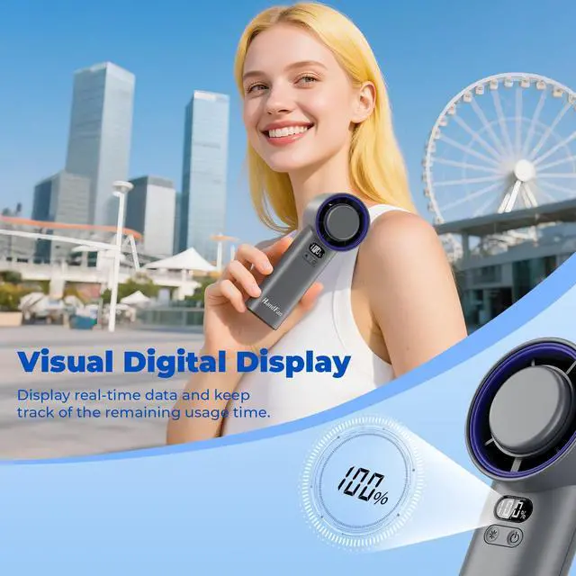 Alt view image 6 of 7 - 5200mAh High Speed Handheld Turbo Fan, 13000 RPM Powerful Cooling Ice Fan, Portable Mini Fans Rechargeable, 100 Speeds Adjustable, for Summer Beach Travel Concerts, Gifts for Women(Gray)