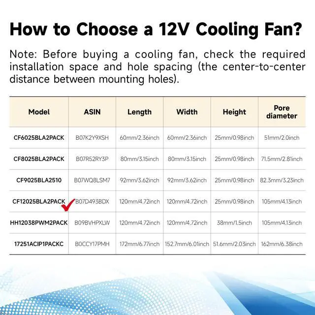 Alt view image 7 of 7 - 12V DC 120mm 120x120x25mm Cooling Fan 2Pin 2Wire 1600RPM 2-Pack | Durable 2-Pin XH2.54 Connector Easy to Install Versatile for Computer PSU RV Refrigerator Amplifier