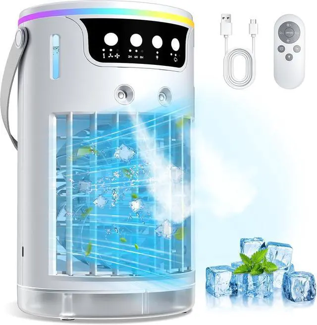Main image of Portable Air Conditioners, Personal Evaporative Air Cooler 1200ML with Ice Cooling Mist Fans That Blow Cold Air Like AC Mini AC Unit for Bedroom, Home Office Desk and Car RV (White)