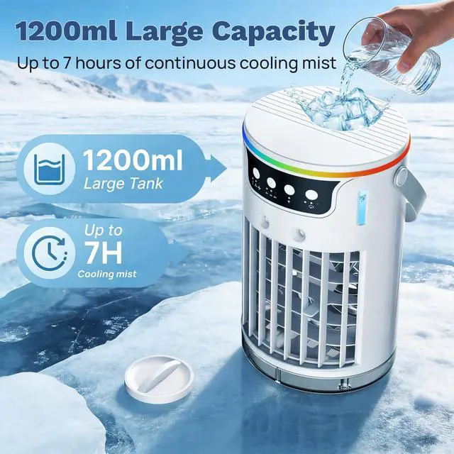 Alt view image 3 of 5 - Portable Air Conditioners, Personal Evaporative Air Cooler 1200ML with Ice Cooling Mist Fans That Blow Cold Air Like AC Mini AC Unit for Bedroom, Home Office Desk and Car RV (White)