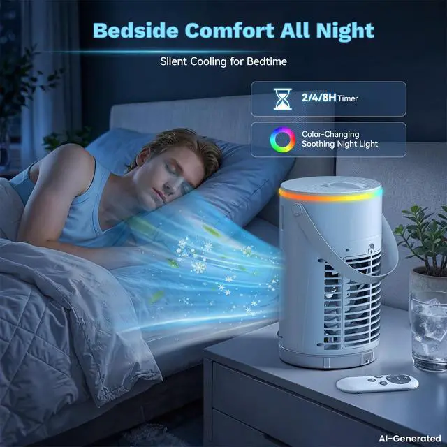 Alt view image 2 of 5 - Portable Air Conditioners, Personal Evaporative Air Cooler 1200ML with Ice Cooling Mist Fans That Blow Cold Air Like AC Mini AC Unit for Bedroom, Home Office Desk and Car RV (White)