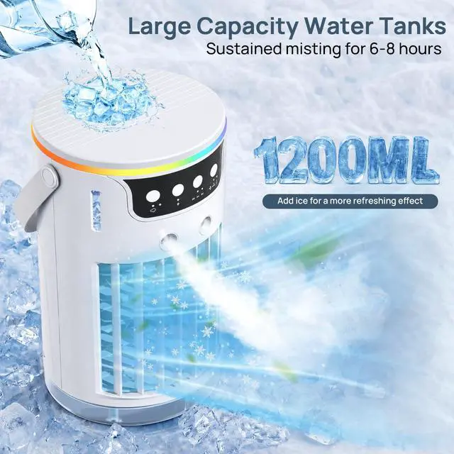 Alt view image 2 of 7 - Portable Air Conditioners, AC Fan Mini Evaporative Air Cooler 1200ML with Ice Cooling Mist Personal Air Conditioner Quiet for Bedroom, Home Office Desk and Car Camping