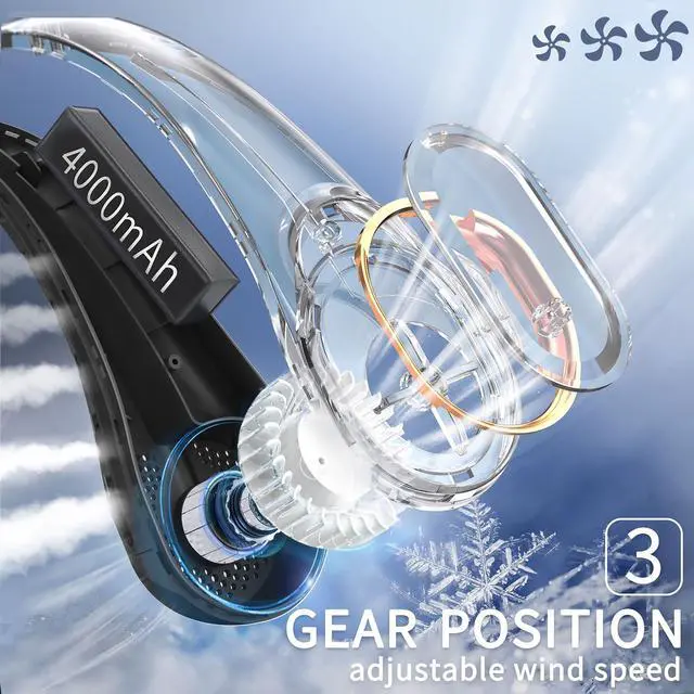 Alt view image 4 of 6 - Portable Fan, Personal Neck Fan that Blows Cold Air, Upgraded 4000mAh,Long Endurance,Upgraded air volume,Easier to Use,360° Cooling,No Hair Twisting,Non-Slip Material,Rechargeable,3-Speed
