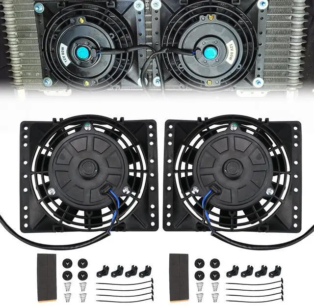 Main image of 6 Inch Small Slim Push Pull Electric Cooling Fan 650CFM Radiator Oil Cooler Mount Kit Black 2Pcs