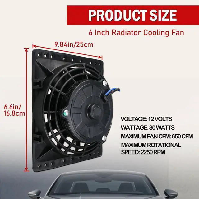 Alt view image 4 of 7 - 6 Inch Small Slim Push Pull Electric Cooling Fan 650CFM Radiator Oil Cooler Mount Kit Black 2Pcs